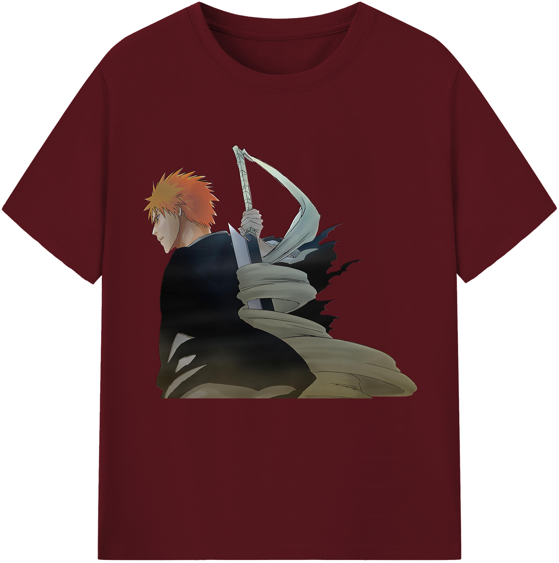 （画像用） ブリーチ 黒崎一護（くろさき いちご）BLEACH Kurosaki Ichigo 綿100％半袖Tシャツ（フロントプリント）